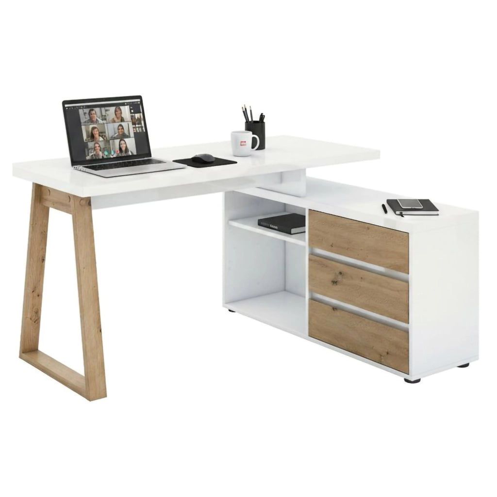 Hachette, Scrivania 3 Cassetti Made in Italy, 135x75x120h cm Bianco Lucido