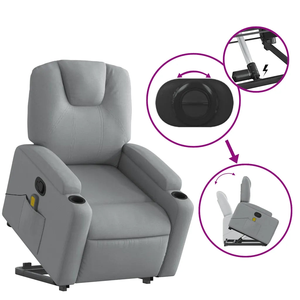 Poltrona | Sedia Relax Alzapersona Massaggi Reclinabile Grigio Chiaro Tessuto