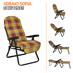 Marvin Sdraio Reclinabile da Giardino Sofia con Poggiapiedi Estraibile, 7 Posizioni, Cuscino Anat ROSSO/ARANCIO A QUADRI