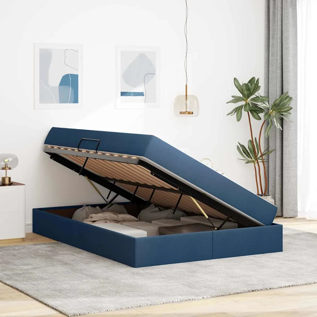 Letto con contenitore e materasso Blu 140 x 190 cm Poliestere