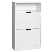 Scarpiera con 2 ante a ribalta scarpiera a 3 ripiani con 1 scomparto aperto impiallacciatura in melamina facile da pulire 60 x 24 x 102 cm bianco 12_0006357