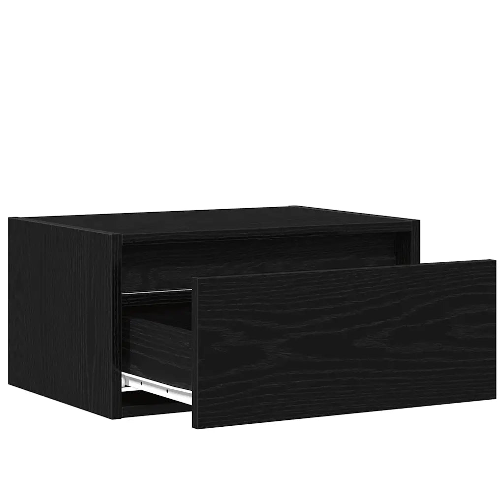 Comodino a Parete con Luci LED Rovere Nero 860213