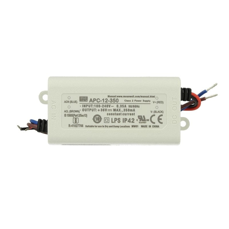 Led Driver CC MW MEAN WELL Serie APC Trasformatore Corrente Costante IP42 (350mA 9V-36VDC 12W)