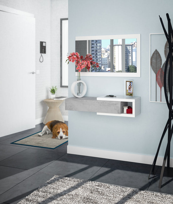 kit ingresso 1cassetto+specchio noon bianco/cemento cod:ferx.12443