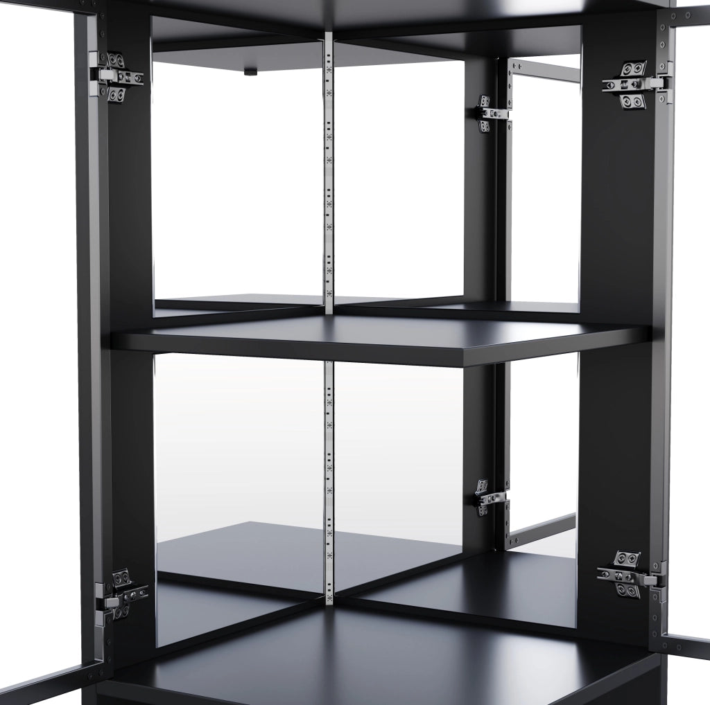 Vetrina LED alta 205 cm con doppie ante in vetro; retro a specchio; nero