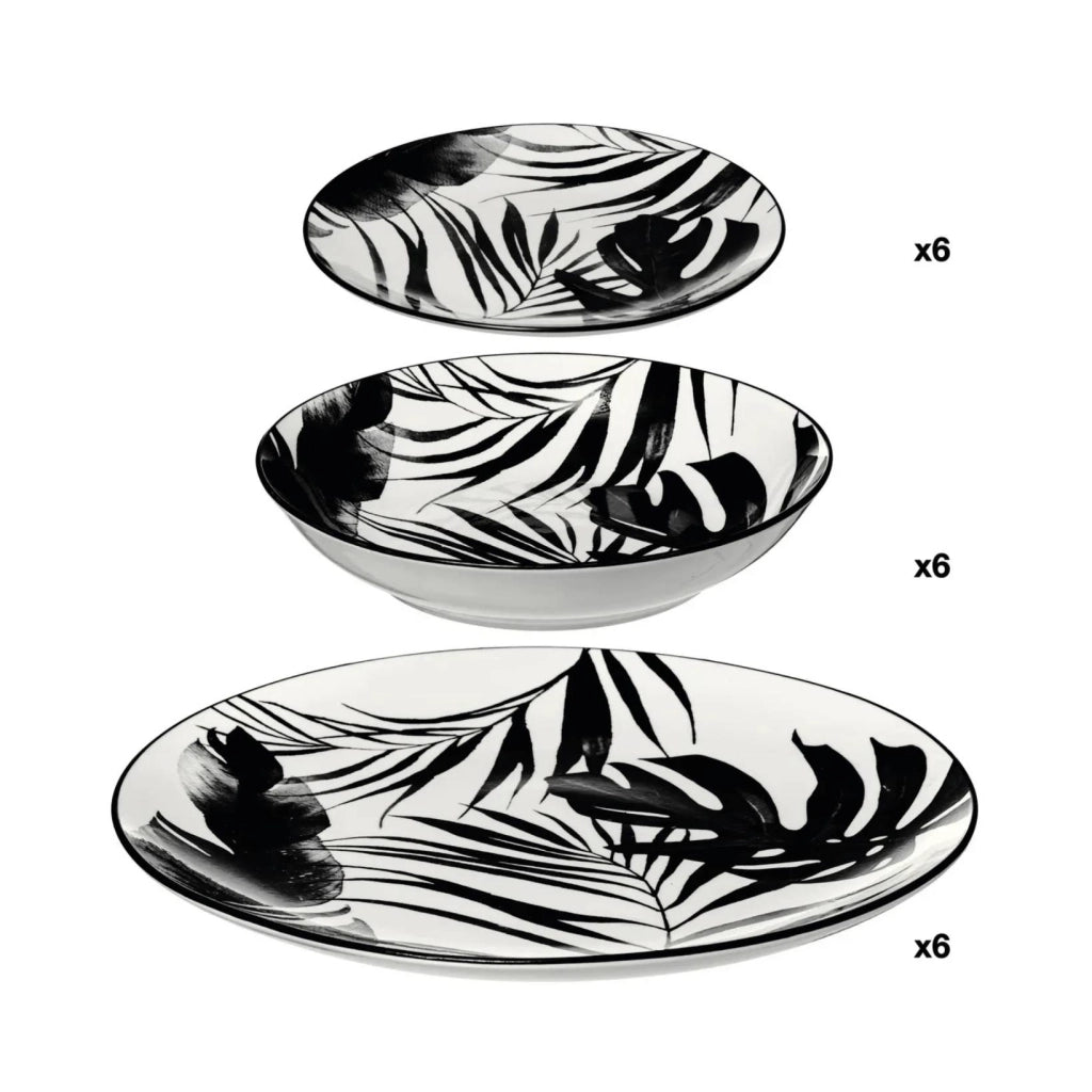 Servizio Piatti "Palme Noir" in Porcellana ‚Äì 18 Pezzi