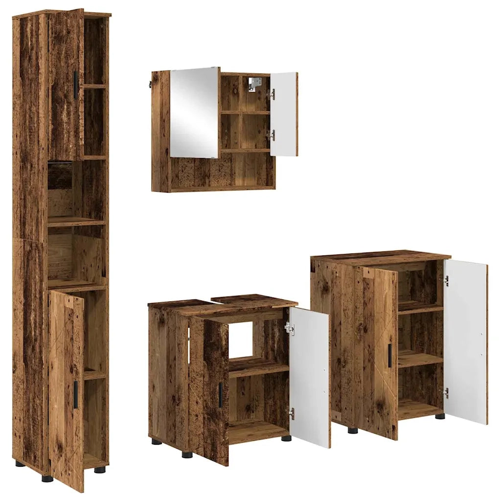 Set di mobili per il bagno con porta 4 pcs Legno vecchio 3393011