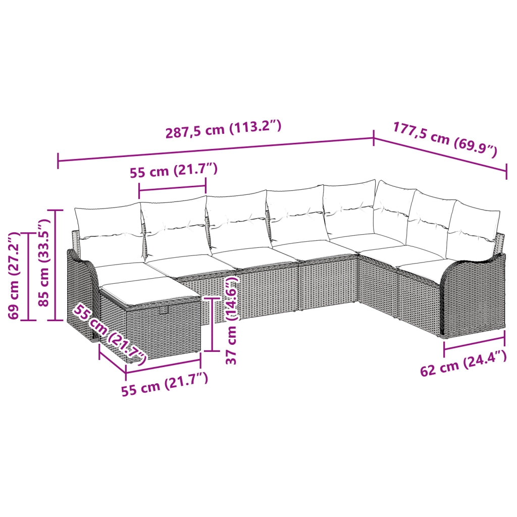 Set Divano Giardino  8 Pezzi con Cuscini Grigio Rattan Polietilene
