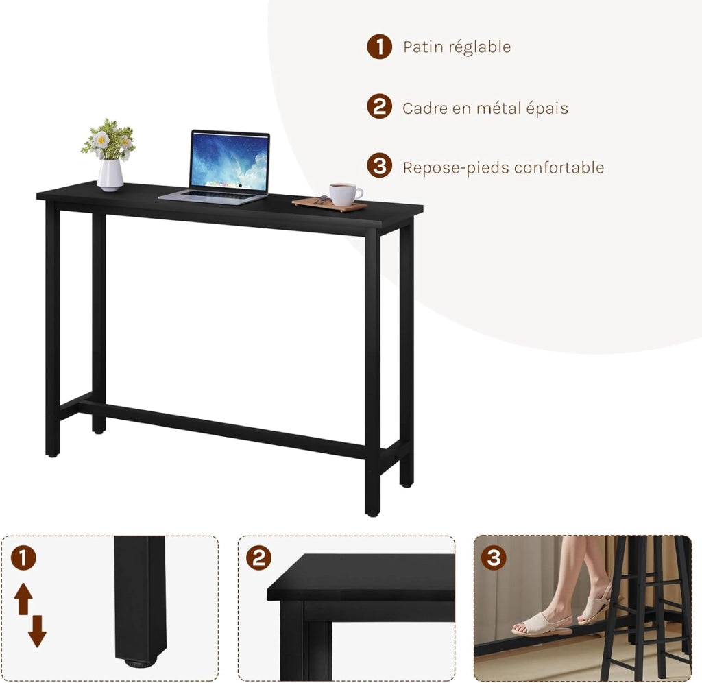 Tavolo da Bar Rettangolare Alto Tavolino per Cucina in Metallo Legno 140x40x100 cm