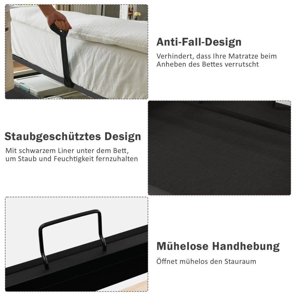 Letto matrimoniale 180x200 cm con LED, prese USB-C e contenitore