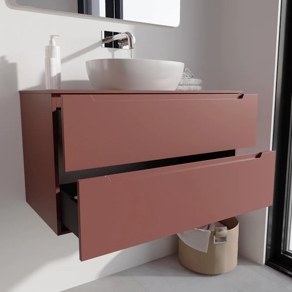 Mobile bagno sospeso 100cm terracotta due cassetti soft-close con top | Bako