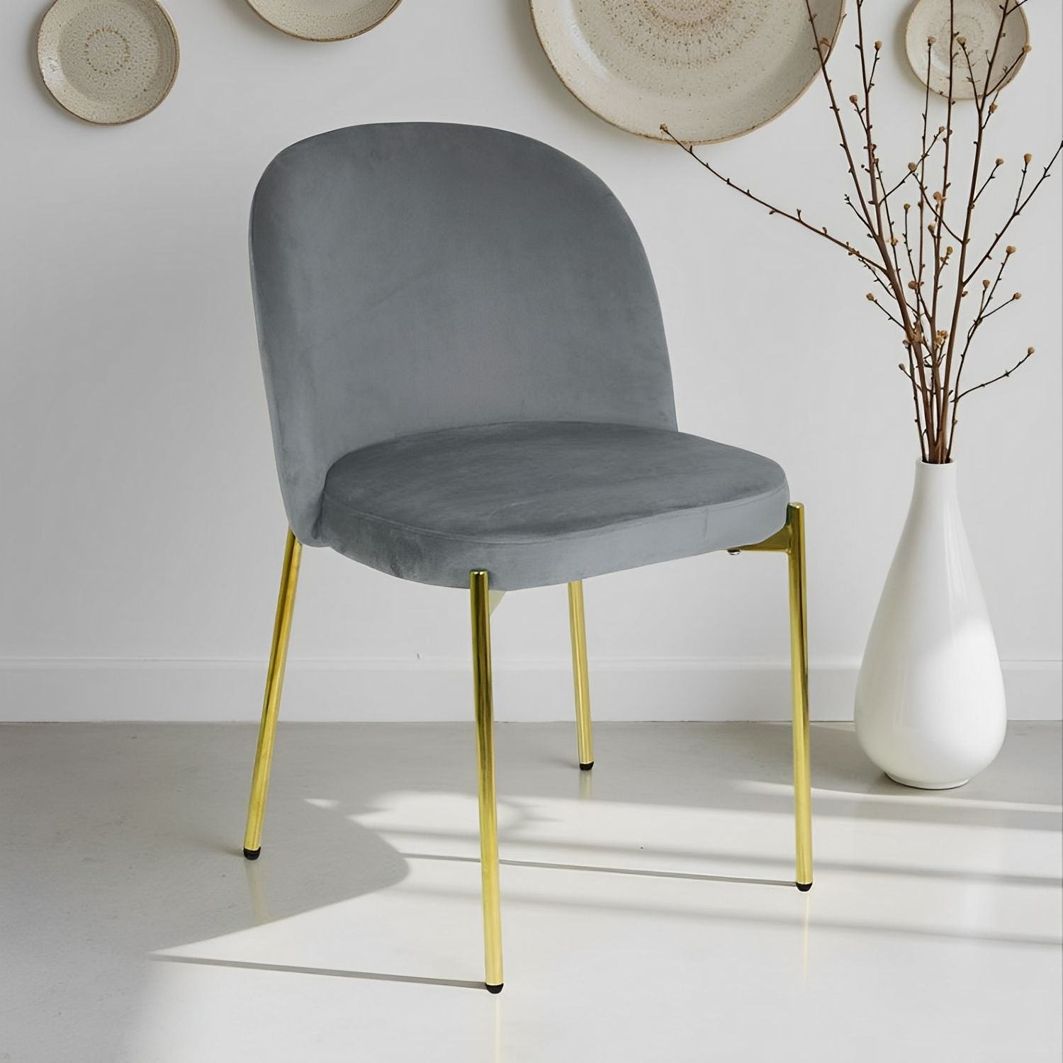 Sedia in Velluto con Gambe Oro Chiara Sedie in Metallo Dorato Poltroncina con Seduta Imbotti 4 SEDIE CHIARA GRIGIO / ORO