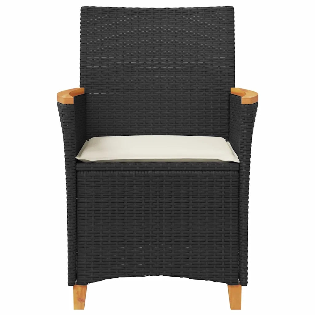 Sedie Giardino con Cuscini 2 pz | Sedie da Esterno Nere Polyrattan e Legno Massello