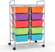 Carrello con 10 cassetti, impilabile, carrello per cassetti, carrello da cucina con ruote bloccabili, carrello per cucina, bagno, ufficio, 65,5 x 37 x 87 cm, colorato