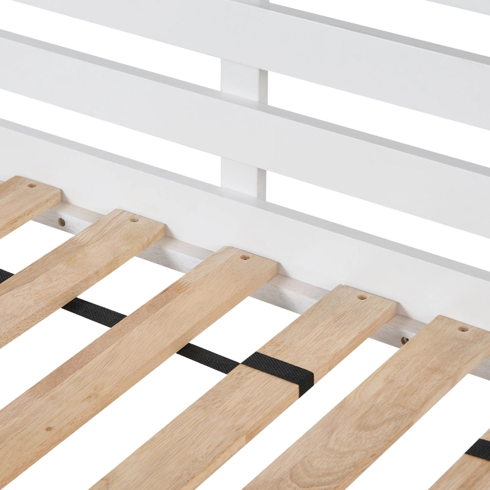 Divano letto in legno di gomma bianca, misura singola 90 x 200 cm con rete a doghe in stile moderno