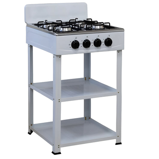 Marvin Fornello a Gas 4 Fuochi da Campeggio Piano Cottura con Supporto 2 Ripiani in Acciaio Cucina da Esterno Por Bianco