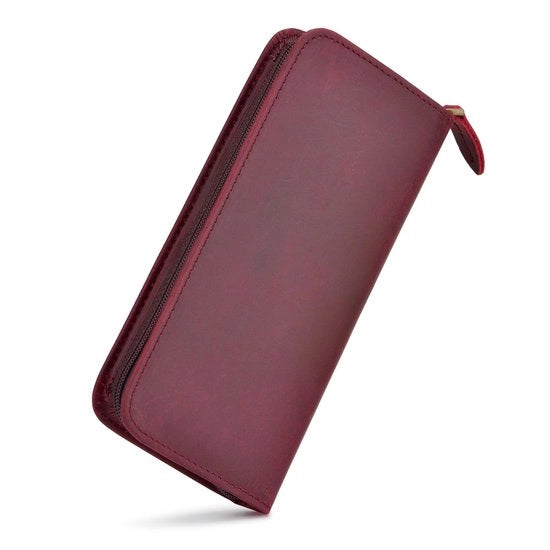 Set di contenitori in pelle di lupo con 3 contenitori, rosso vino - Crazy Horse, moderno