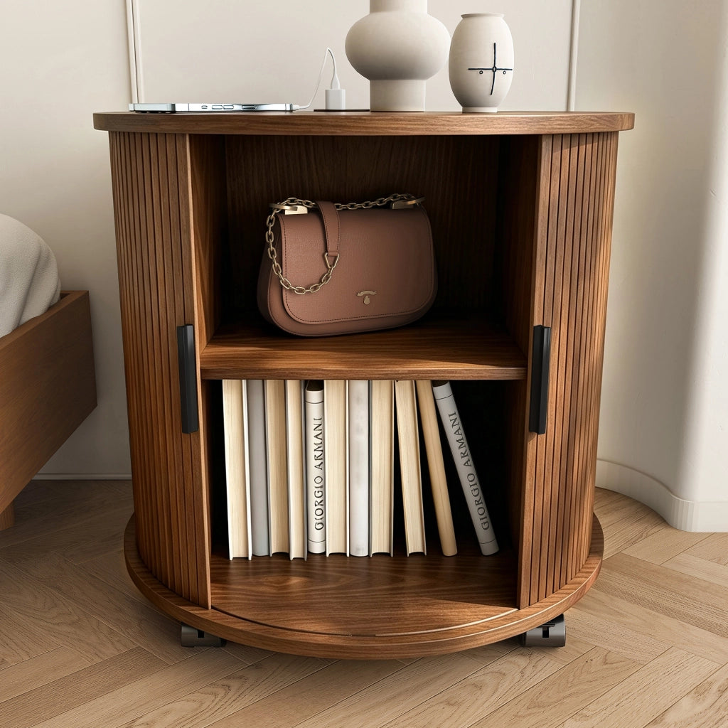 TAVOLINO BEISTELL TAVOLO CILINDRICO 60x60x60 cm MDF Walnuss con presa e 2 USB