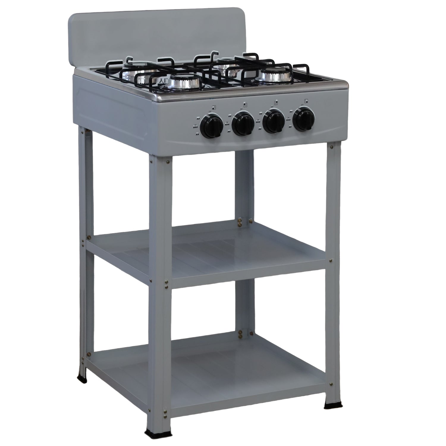 Marvin Fornello a Gas 4 Fuochi da Campeggio Piano Cottura con Supporto 2 Ripiani in Acciaio Cucina da Esterno Por Grigio