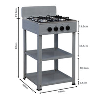 Marvin Fornello a Gas 4 Fuochi da Campeggio Piano Cottura con Supporto 2 Ripiani in Acciaio Cucina da Esterno Por Grigio