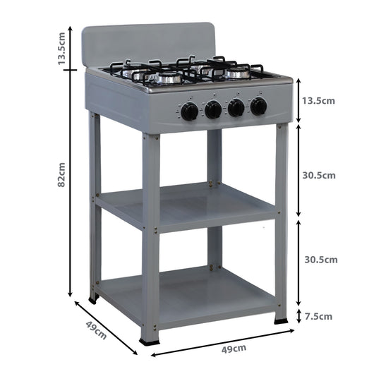 Marvin Fornello a Gas 4 Fuochi da Campeggio Piano Cottura con Supporto 2 Ripiani in Acciaio Cucina da Esterno Por Grigio