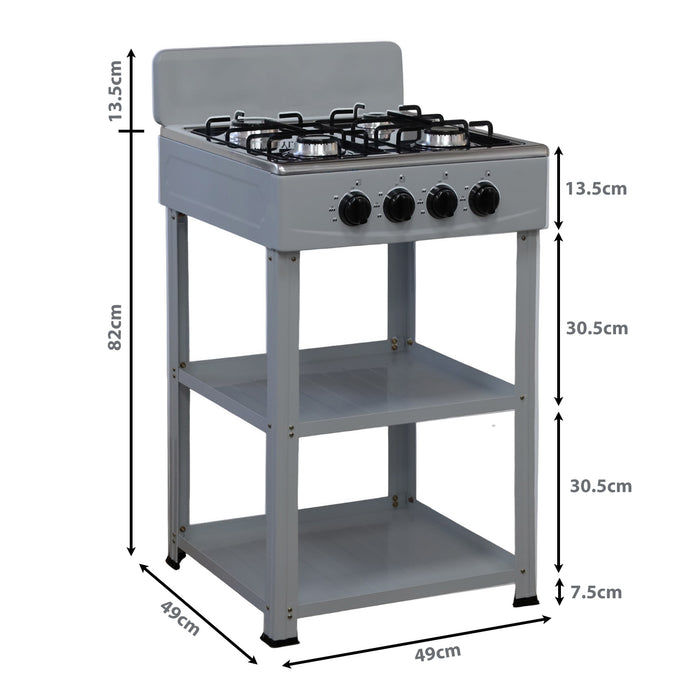 Marvin Fornello a Gas 4 Fuochi da Campeggio Piano Cottura con Supporto 2 Ripiani in Acciaio Cucina da Esterno Por Grigio