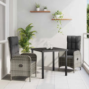 Set da Pranzo per Giardino con cuscino 3 pcs Grigio polyrattan