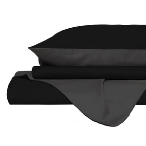 Copripiumino Piazza E Mezza con Sacco e Federe in Tinta Unita Double Face Linea Vera Nero e Fumo