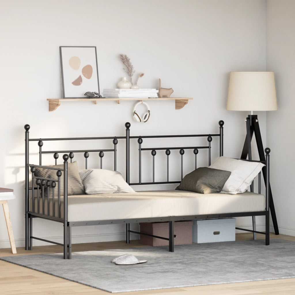 Letto a giorno con lettino estraibile Nero 75x190 cm Acciaio
