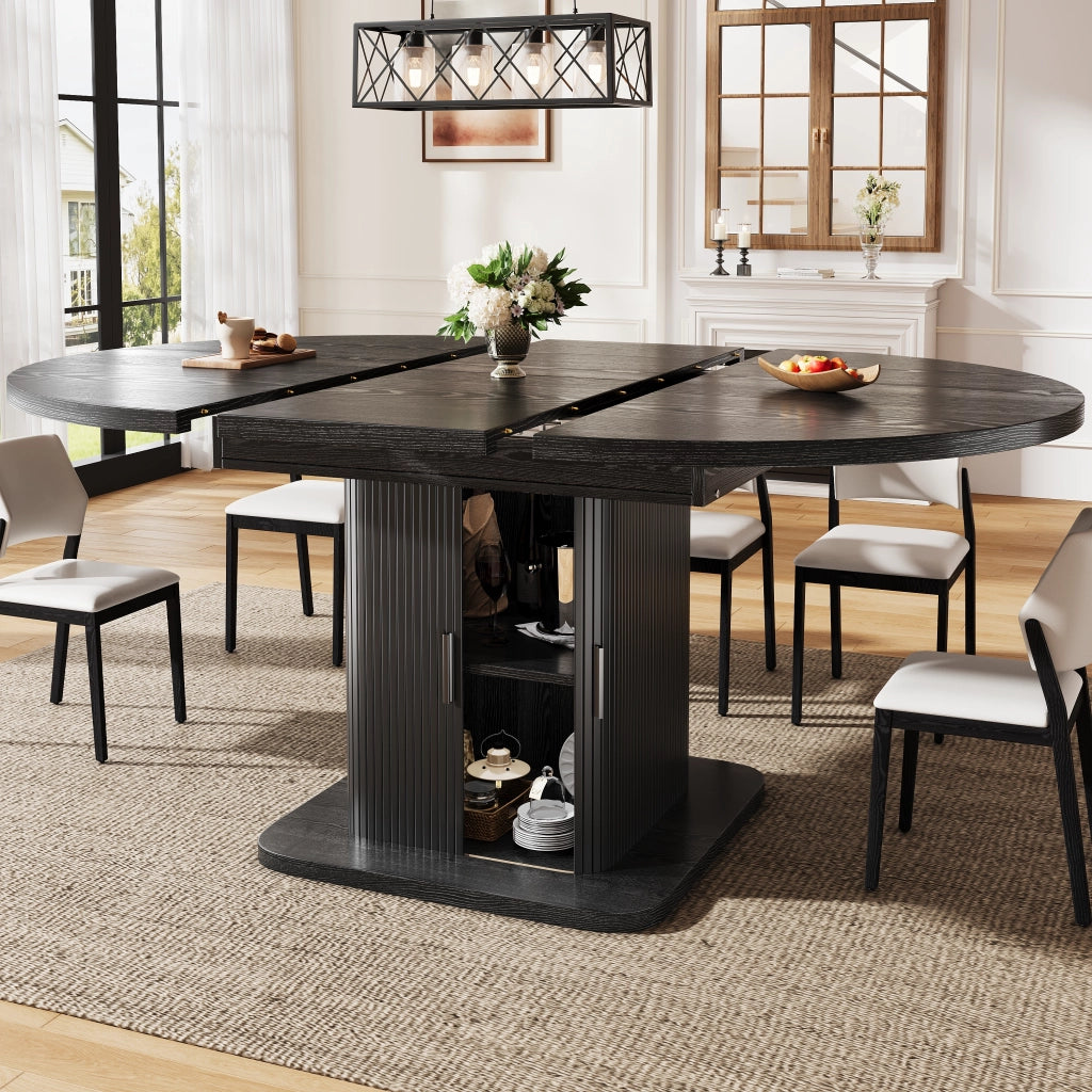 TAVOLO Ovale Allungabile 110-149,8 cm MDF Nero con contenitore