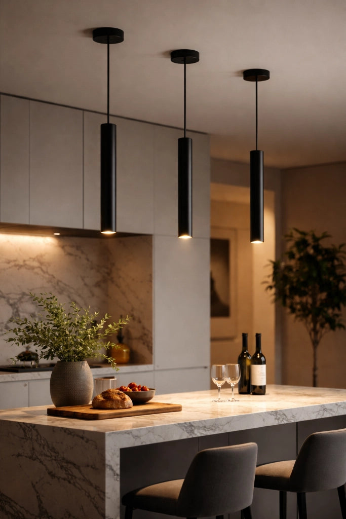 Lampada a Sospensione LED Cilindrica 3W 300lm CCT Switch Luce calda, fredda, naturale, Lampadario Tubo Nero in Alluminio con Fascio 30°, Lampada Spot per Isola Cucina Tavolo Bancone