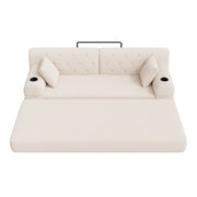 Divano letto 3 posti in corda con schienale alto; 4 tasche e 2 portabicchieri; beige
