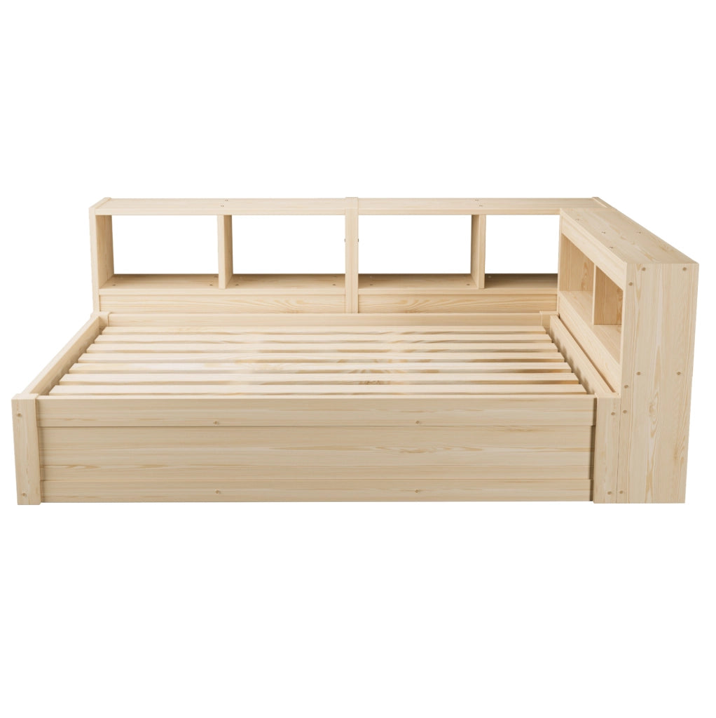 Letto multifunzione 90x200 cm in legno; compensato e MDF con LED; presa e contenitore; naturale