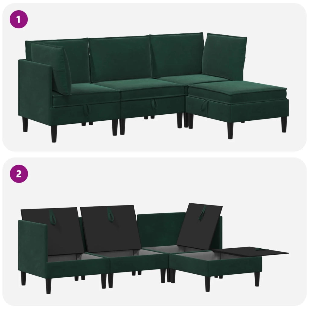 Set di mobili per il soggiorno 4 pcs Verde Scuro Velluto