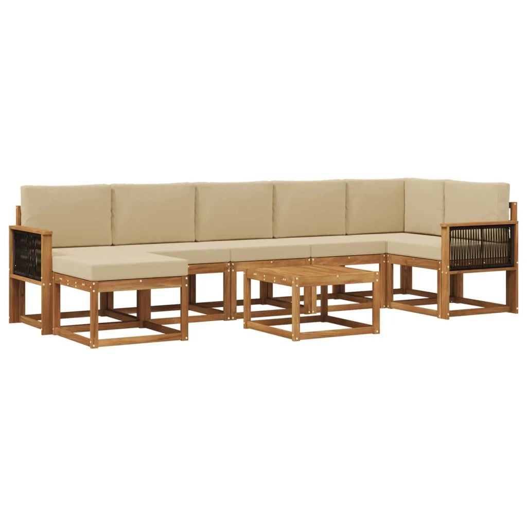 Set di divani da esterno 8 pcs Naturale e Beige Poliestere