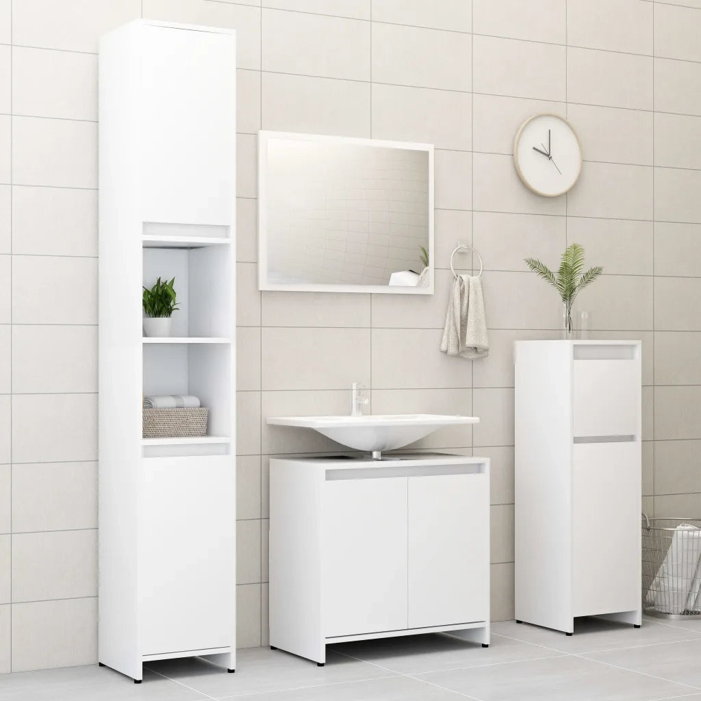 Set Mobili da Bagno | Armadio da bagno 4 pz Bianco in Truciolato