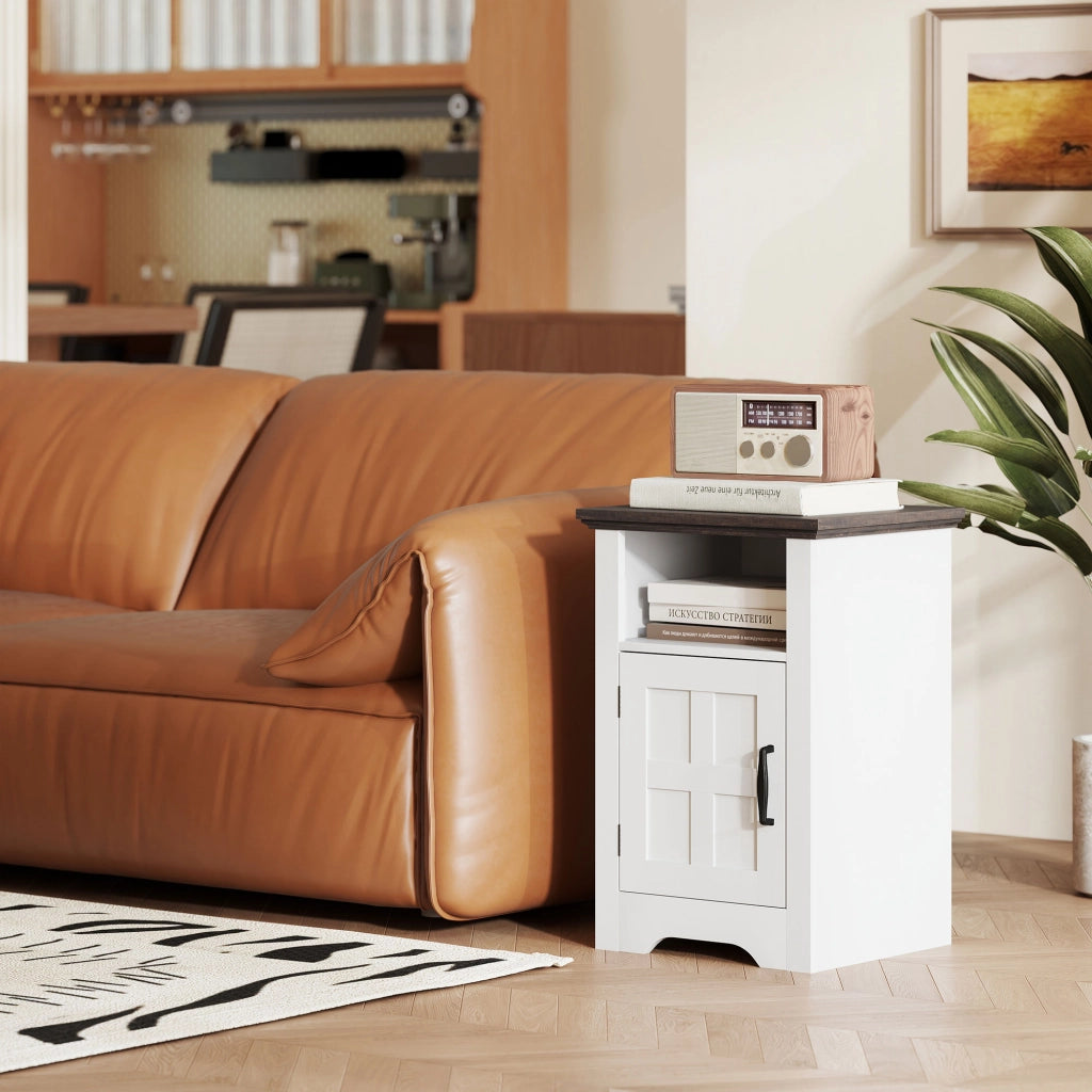 Tavolino Rustico con Anta e Ripiano ¨C zephmum ¨C 40x35x60 Bianco e Marrone