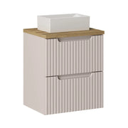 Set VANO cashmere e quercia 50cm: mobile sottolavabo con cassetti + piano per lavabo + lavabo rettangolare da appoggio