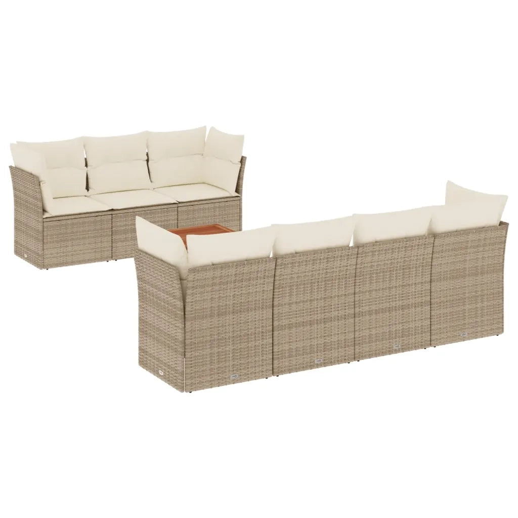 Set Divano da Giardino 8 pz con Cuscini Beige in Polyrattan 3223503