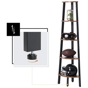 Mensola angolare Valora in ferro marrone rustico a 5 ripiani per soggiorno