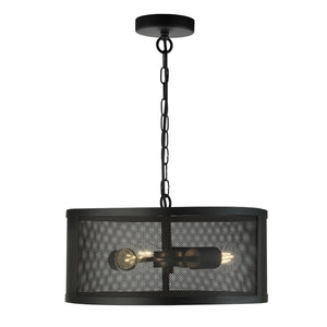 Lampadario Industrial-Nordico Rete Acciaio Nero 3 Luci E27