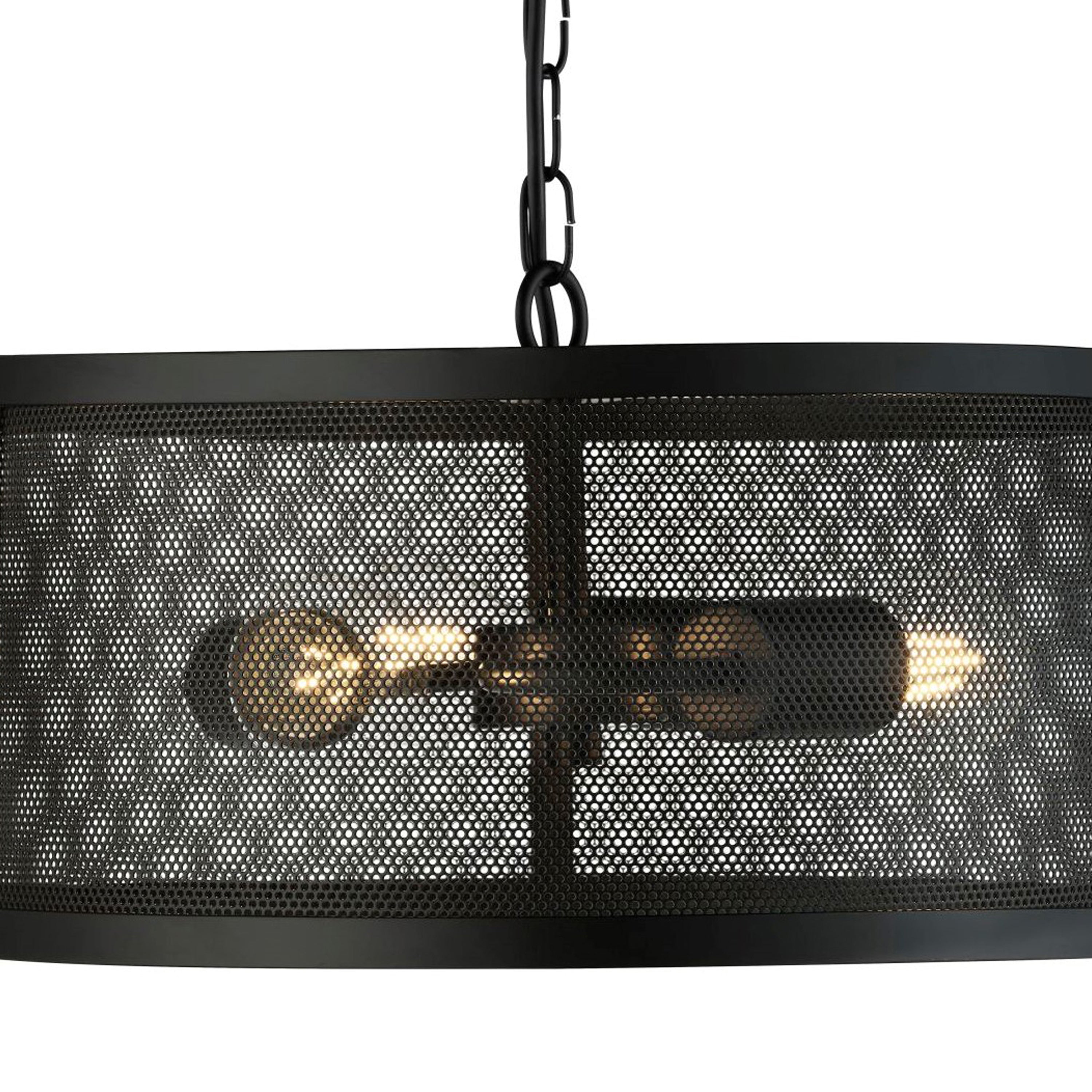 Lampadario Industrial-Nordico Rete Acciaio Nero 3 Luci E27