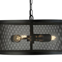Lampadario Industrial-Nordico Rete Acciaio Nero 3 Luci E27