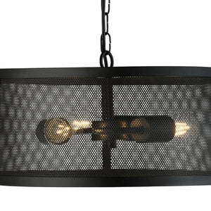 Lampadario Industrial-Nordico Rete Acciaio Nero 3 Luci E27