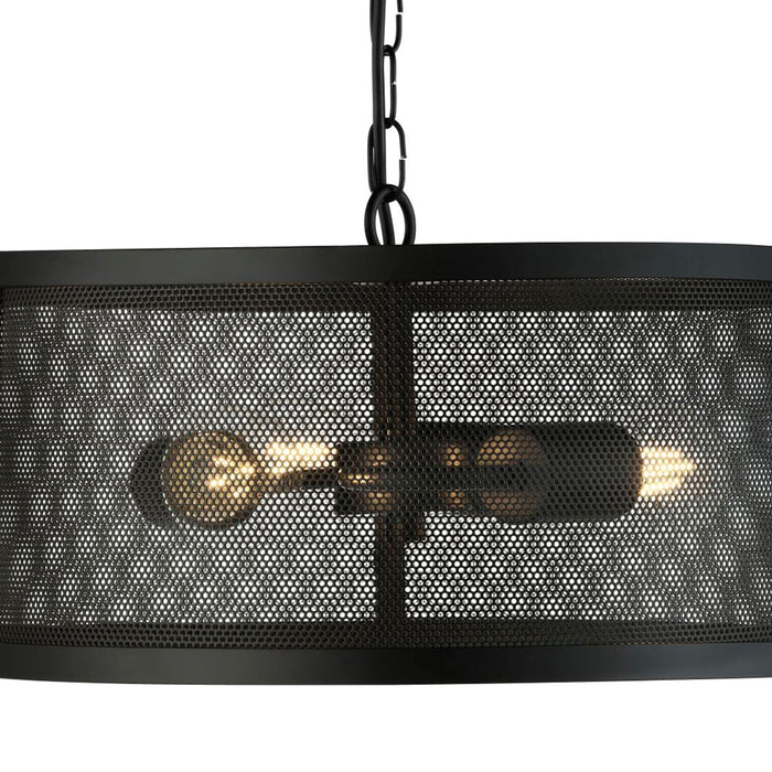Lampadario Industrial-Nordico Rete Acciaio Nero 3 Luci E27