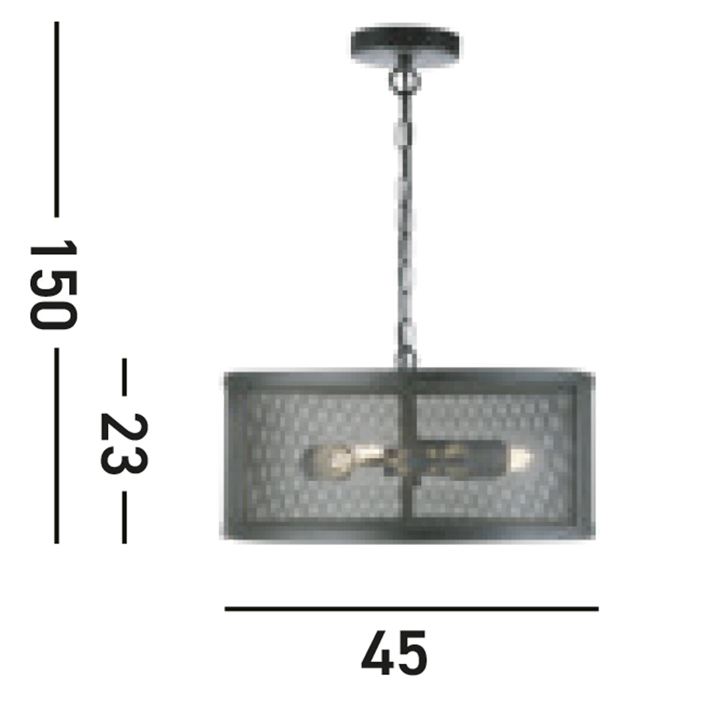 Lampadario Industrial-Nordico Rete Acciaio Nero 3 Luci E27
