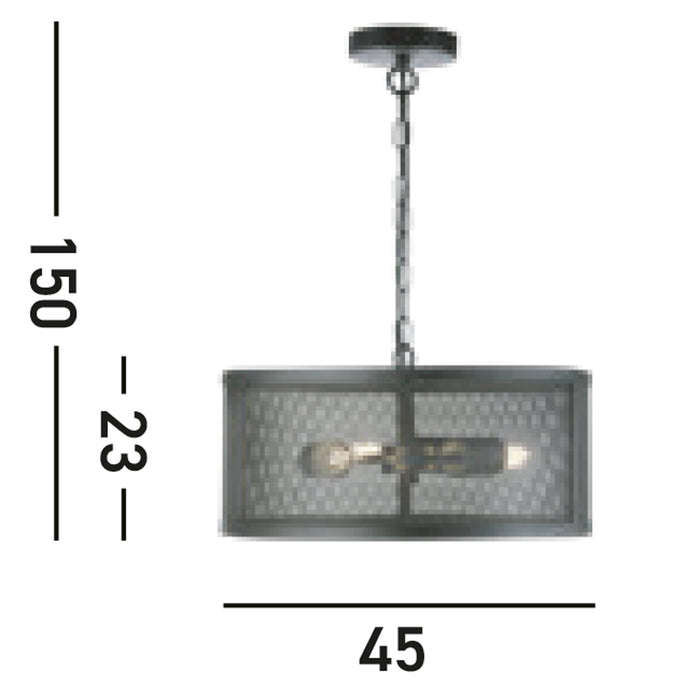 Lampadario Industrial-Nordico Rete Acciaio Nero 3 Luci E27