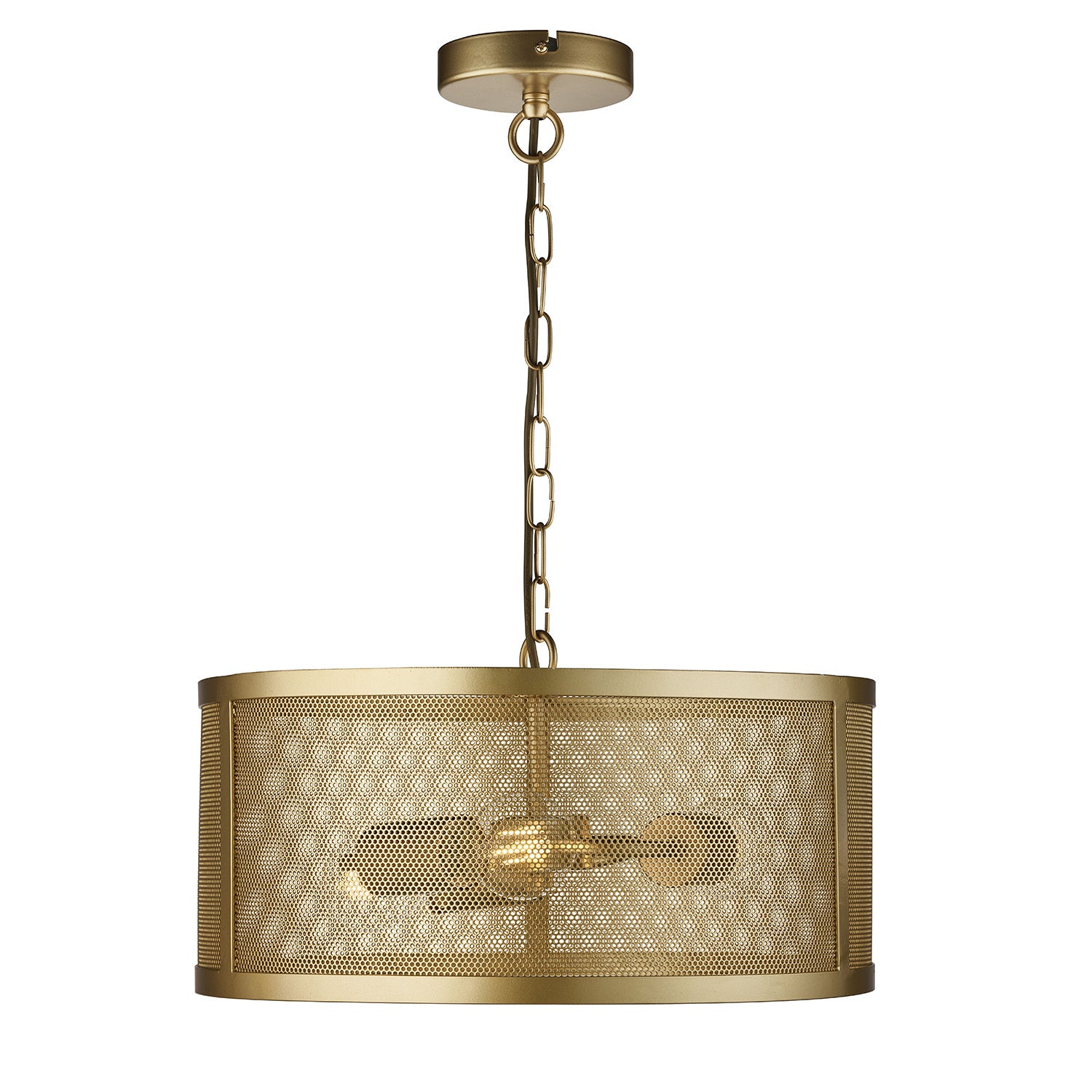 Lampadario Industrial-Nordico Rete Acciaio Oro 3 Luci E27