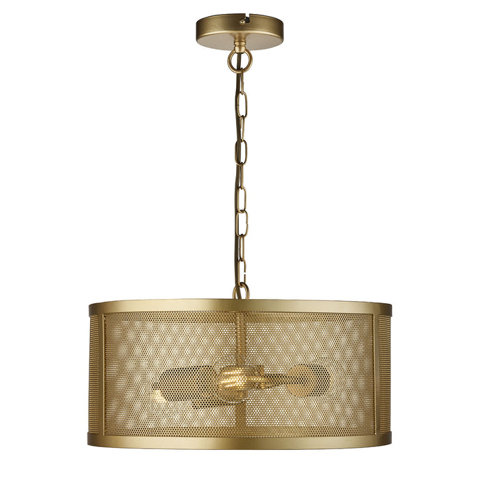 Lampadario Industrial-Nordico Rete Acciaio Oro 3 Luci E27