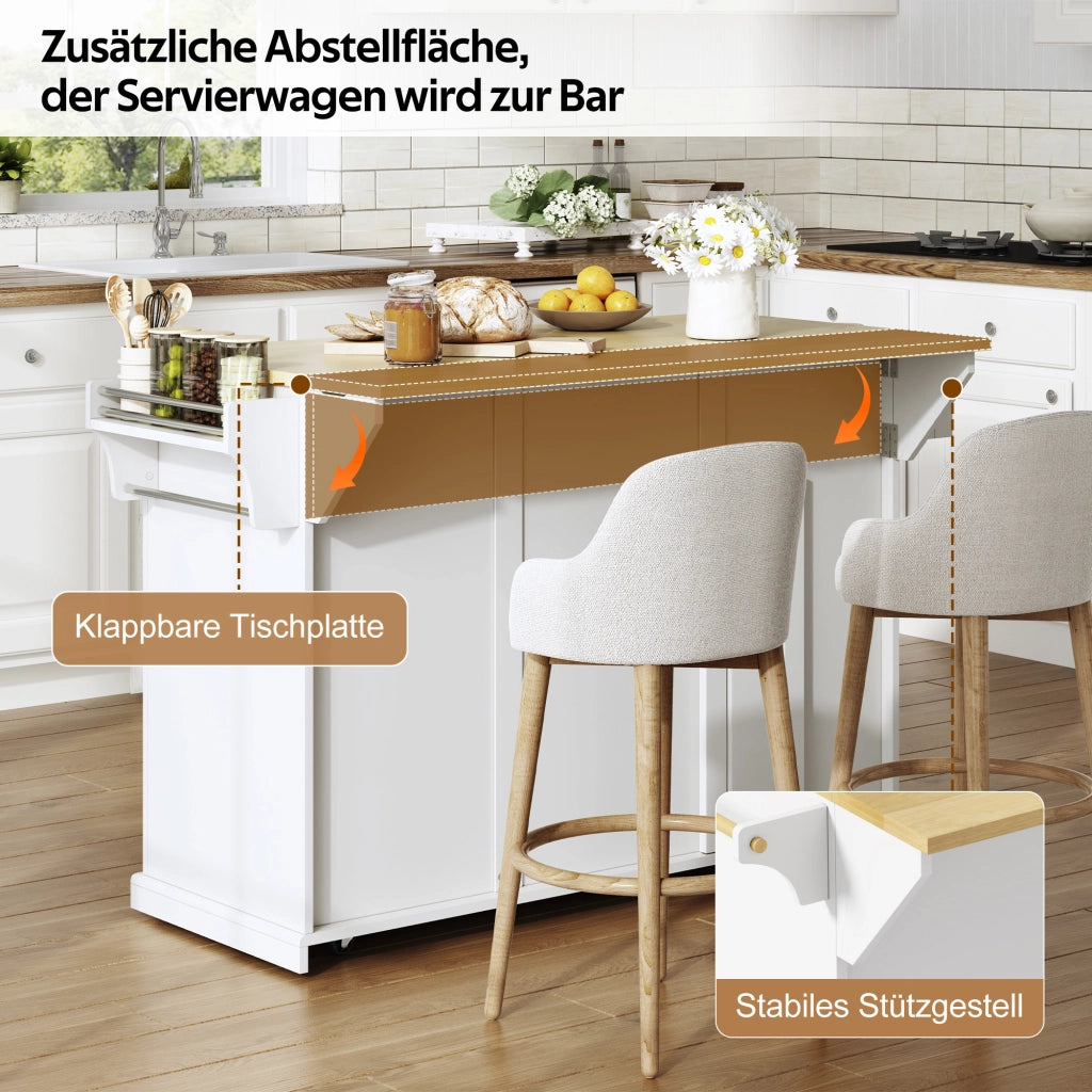 ISOLA DA CUCINA con piano ribaltabile 121 x 69 x 89 cm MDF Naturale/Bianco